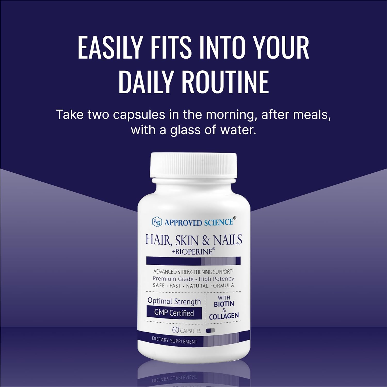 Hair, Skin, Nails Support Supplement with Biotin, Collagen, Vitamin B Complex, Silica, BioPerine - 180 Capsules - 3 Month Supply by Approved Science