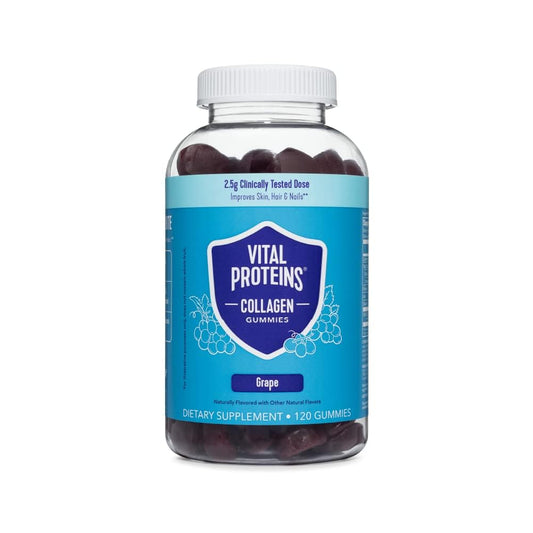 Hair, Skin, Nails & Wrinkles Support Collagen Gummies - 2.5g Clinically-Tested Collagen, 120 ct, 30-Day Supply - Grape Flavor