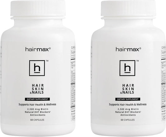 Hairmax Hair, Skin, and Nails Supplement for Hair Loss and Regrowth - 2500mcg Biotin, DHT Blocker, MSM, Antioxidants - Pack of 2