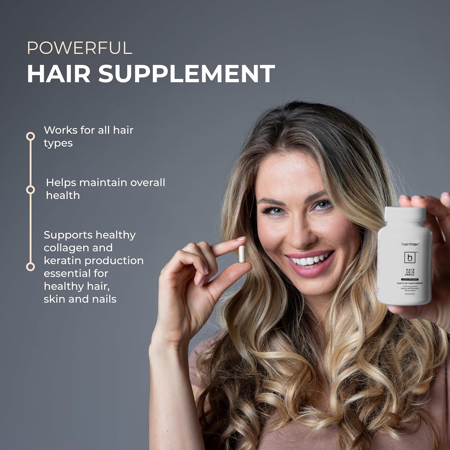 Hairmax Hair, Skin, and Nails Supplement for Hair Loss and Regrowth - 2500mcg Biotin, DHT Blocker, MSM, Antioxidants - Pack of 2