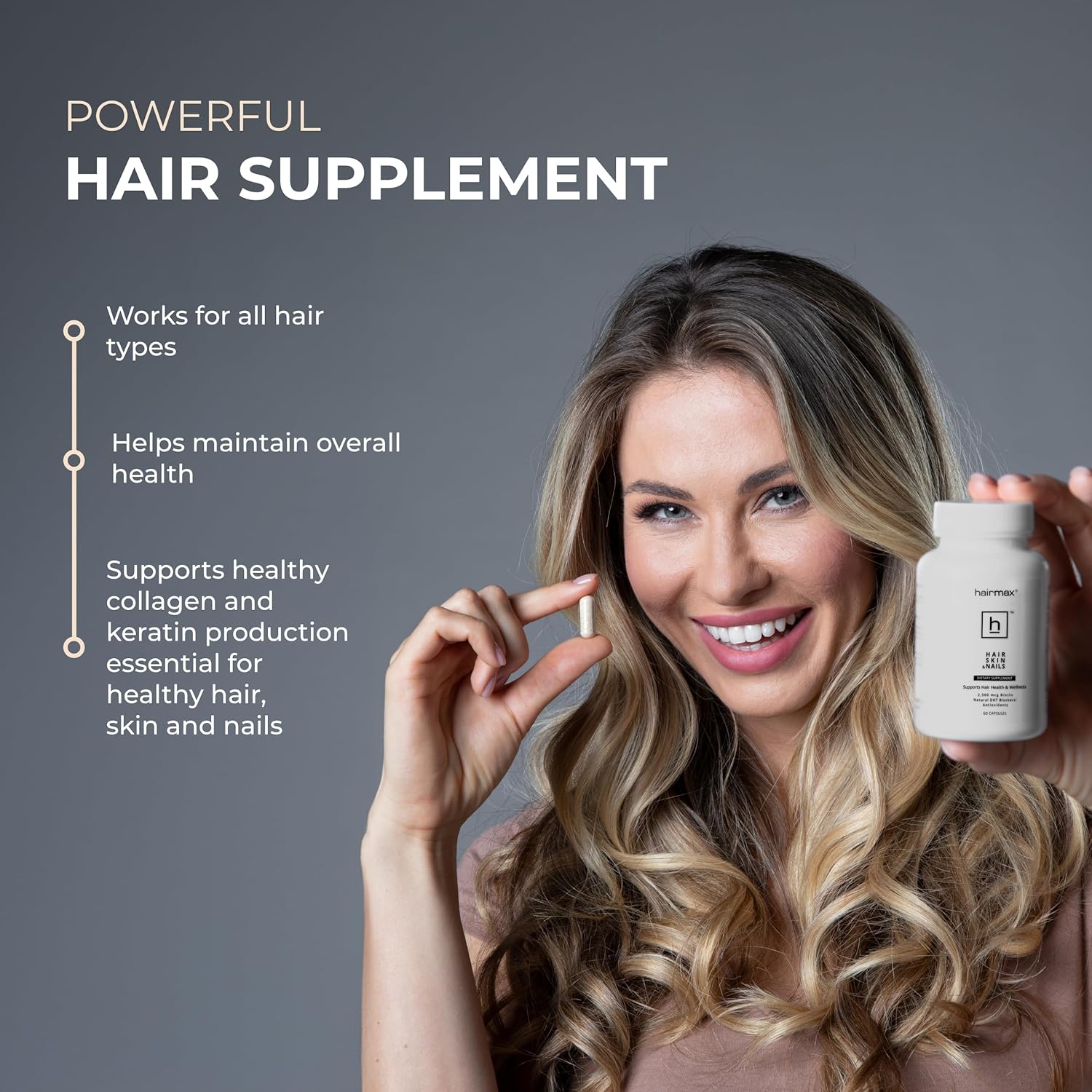 Hairmax Hair, Skin, and Nails Supplement for Hair Loss and Regrowth - 2500mcg Biotin, DHT Blocker, MSM, Antioxidants - Pack of 2
