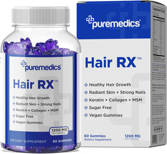 HairRX Biotin 6000mcg Vegan Gummies with Collagen, Panthonthenic Acid, Iodine, Bamboo, Coconut Oil, Zinc, MSM - Beauty Supplement for Hair and Nails (30 Day Supply)
