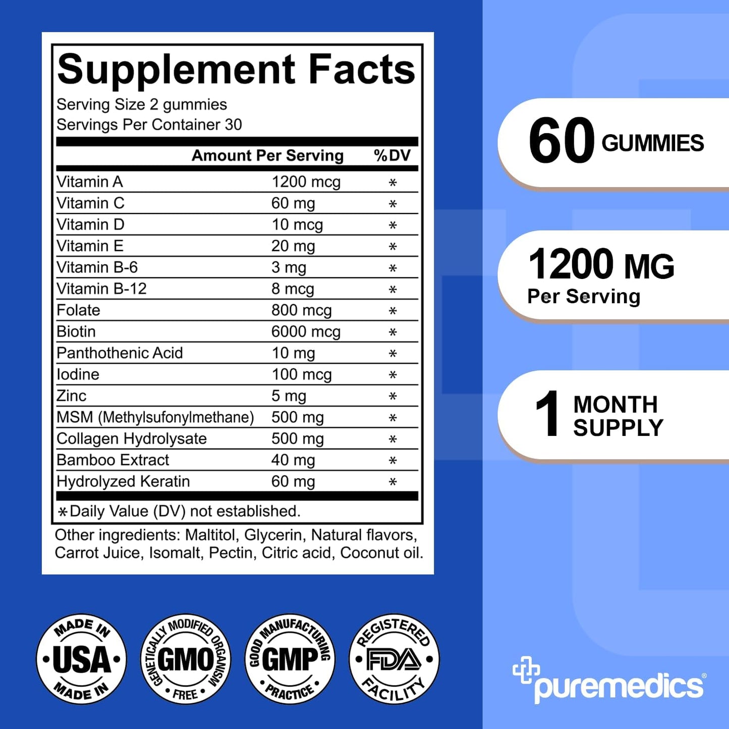 HairRX Biotin 6000mcg Vegan Gummies with Collagen, Panthonthenic Acid, Iodine, Bamboo, Coconut Oil, Zinc, MSM - Beauty Supplement for Hair and Nails (30 Day Supply)