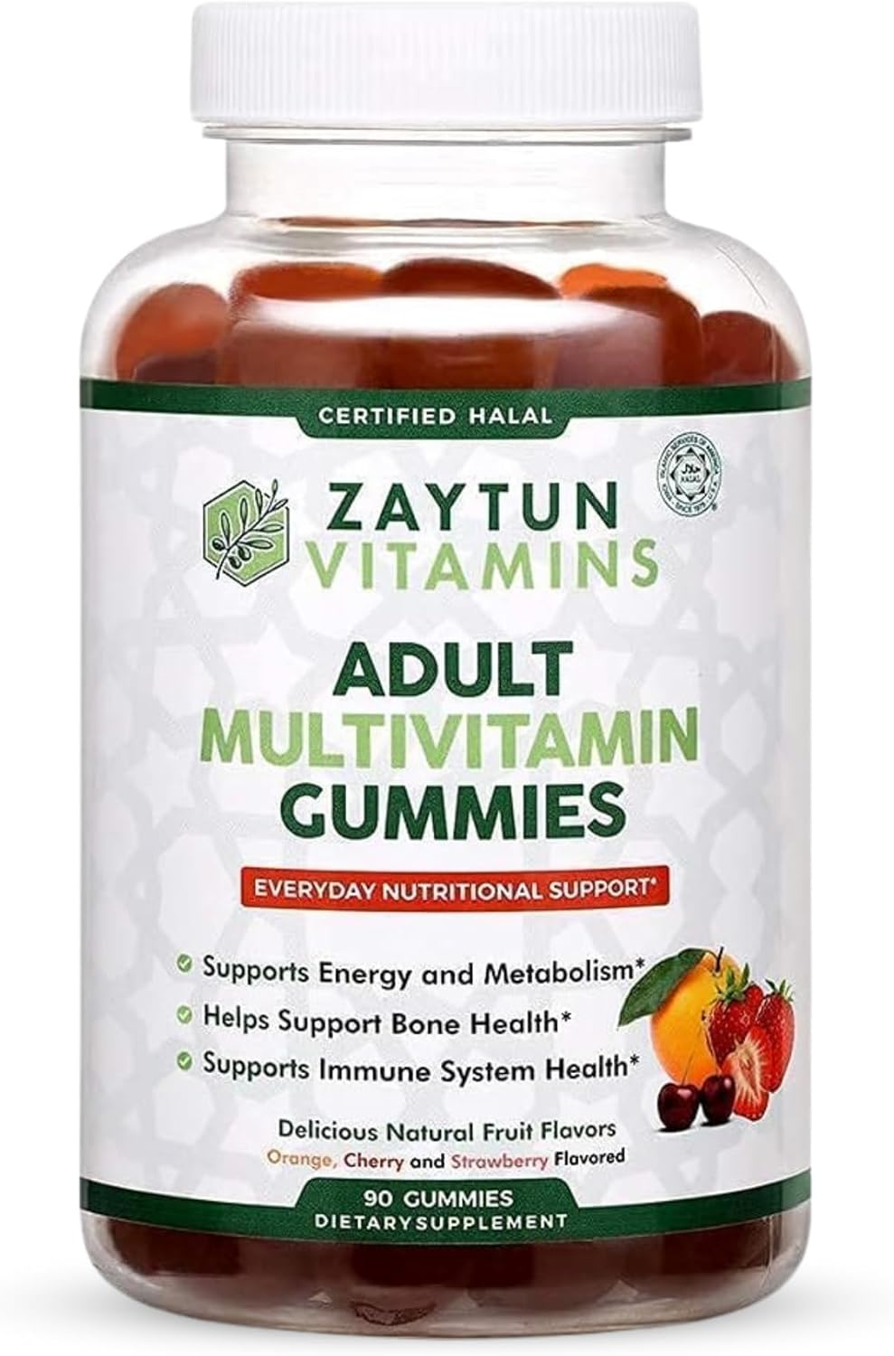Halal Adult Multivitamin Gummies for Men and Women, Natural Fruit Flavors, Non-GMO, Made in USA