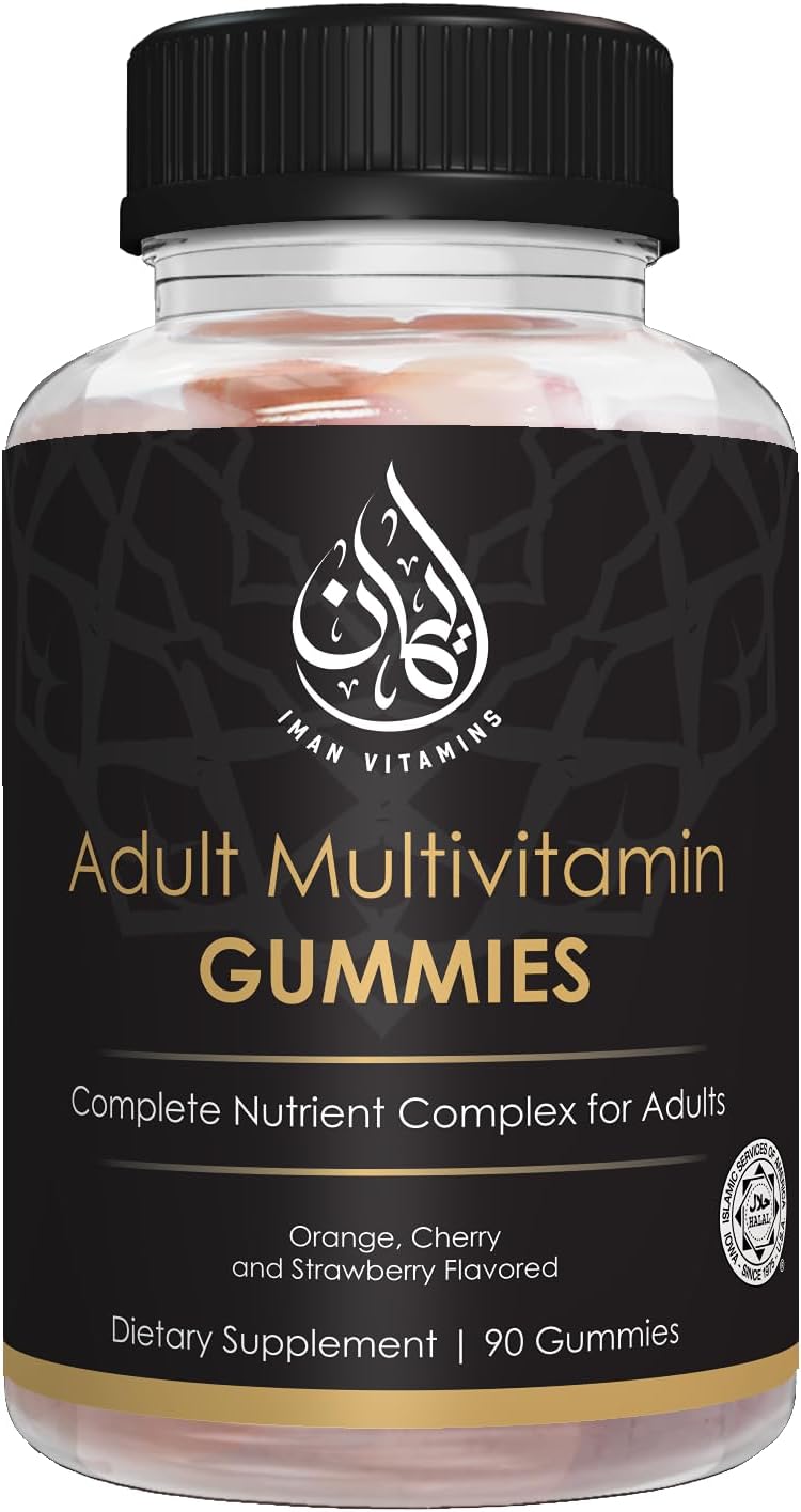 Halal Adult Multivitamin Gummies with Natural Immune Boost - 90 Count, Vegetarian & Non-GMO - Gluten, Gelatin, Peanut & Dairy-Free