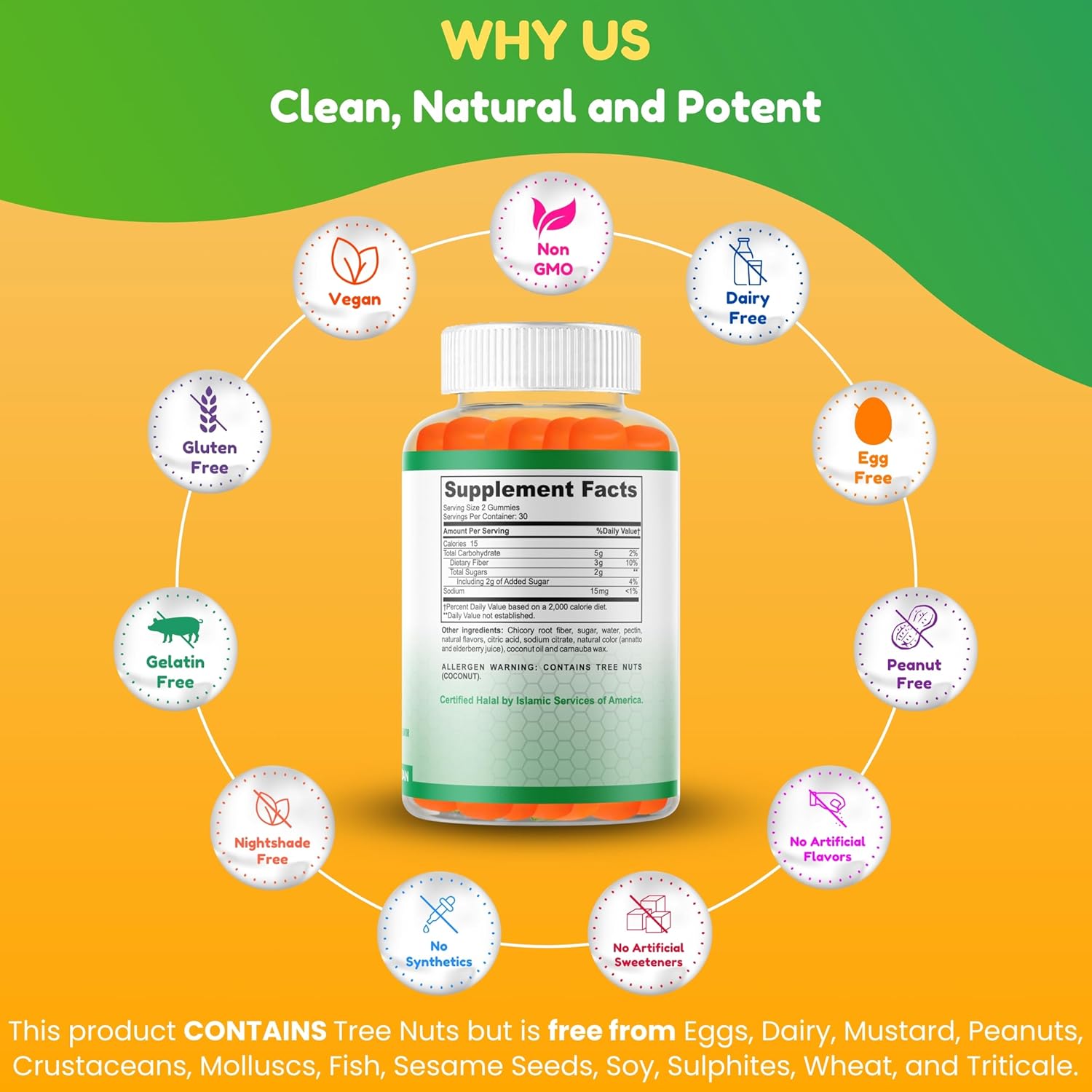 Halal & Gluten Free Fiber Gummies for Kids & Adults | 3g per Serving, 60 Gummies | Boosts Digestive Health & Immunity with Vegan Prebiotic | Non-GMO & Gelatin-Free