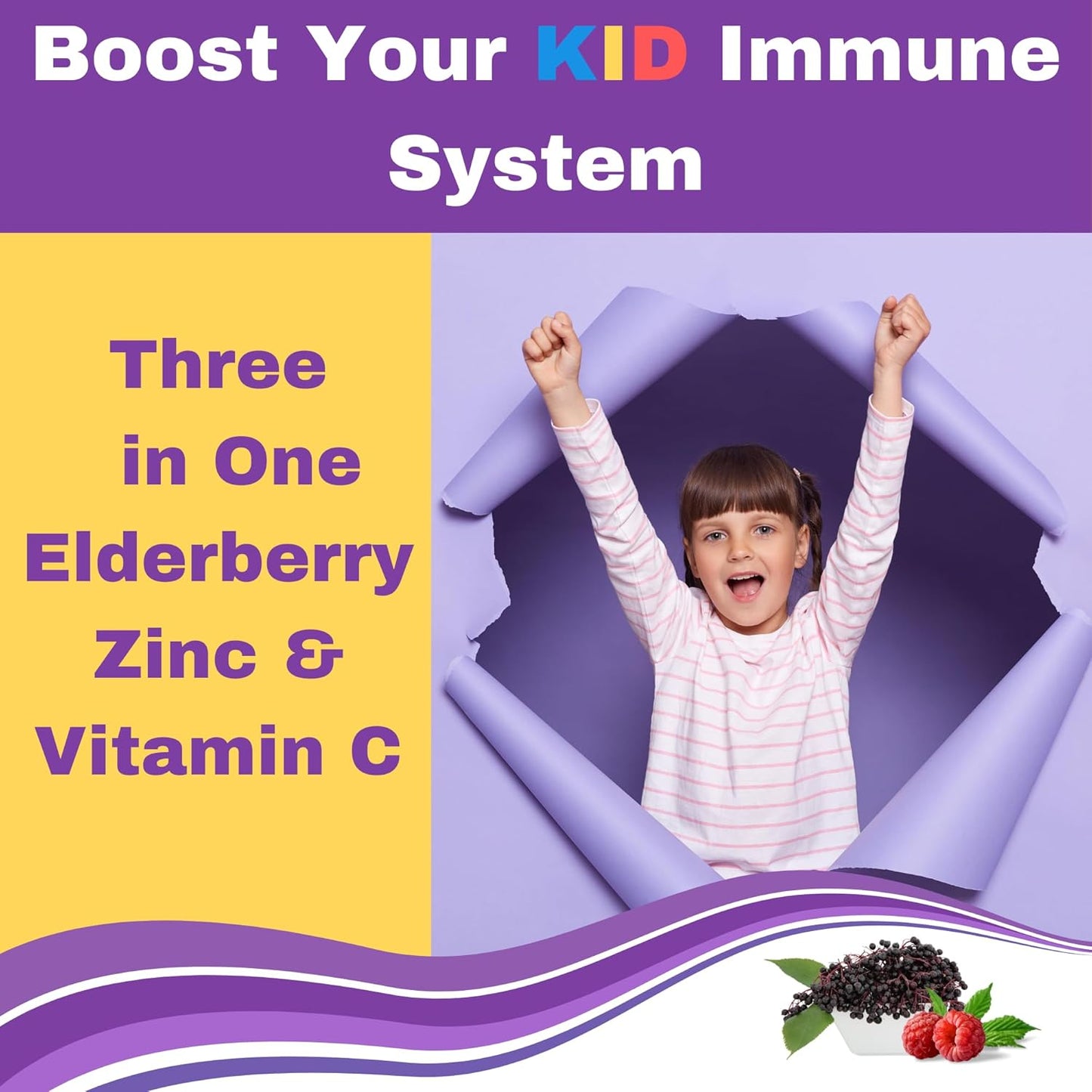 Halal Immune Support Elderberry Gummies for Kids - Natural Zinc and Vitamin C - 60 Delicious Halal Gummy Vitamins for Children