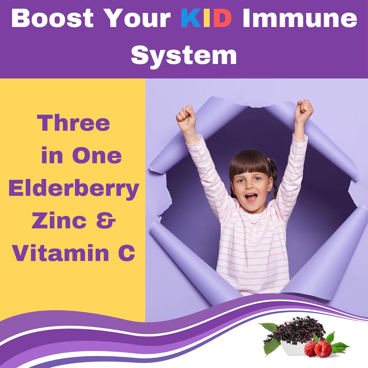 Halal Immune Support Elderberry Gummies for Kids - Natural Zinc and Vitamin C - 60 Delicious Halal Gummy Vitamins for Children