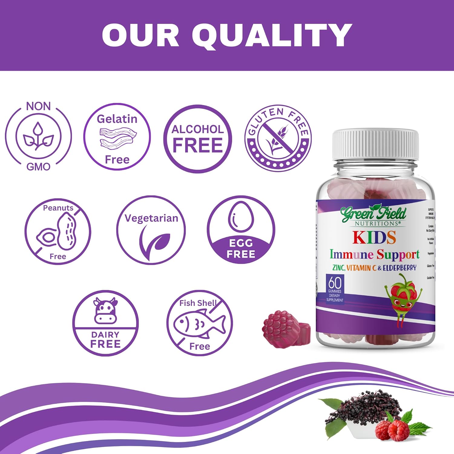 Halal Immune Support Elderberry Gummies for Kids - Natural Zinc and Vitamin C - 60 Delicious Halal Gummy Vitamins for Children