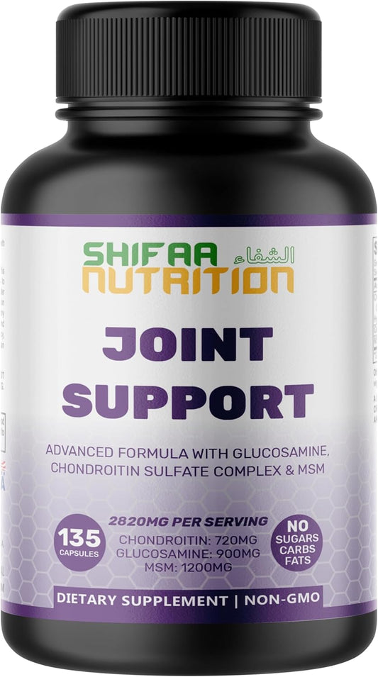 Halal Joint Support Supplement for Men & Women - Glucosamine Chondroitin MSM for Mobility, Cartilage Repair & Pain Relief - Non-GMO, Gluten-Free - 135 Capsules