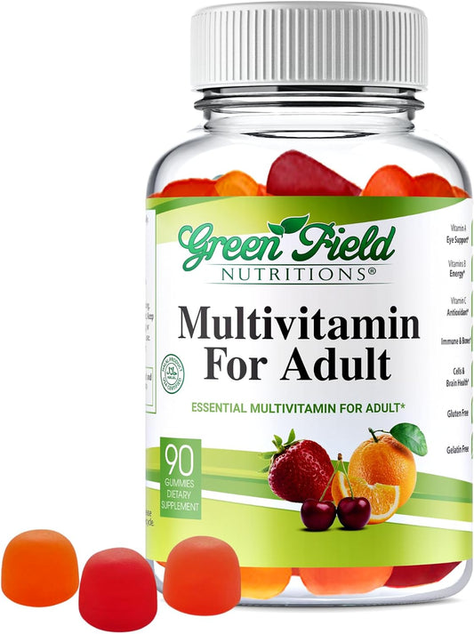 Halal Multivitamins for Adults | Greenfield Nutritions | 90 Gelatin-Free Gummy Vitamins with Essential Nutrients for Men & Women