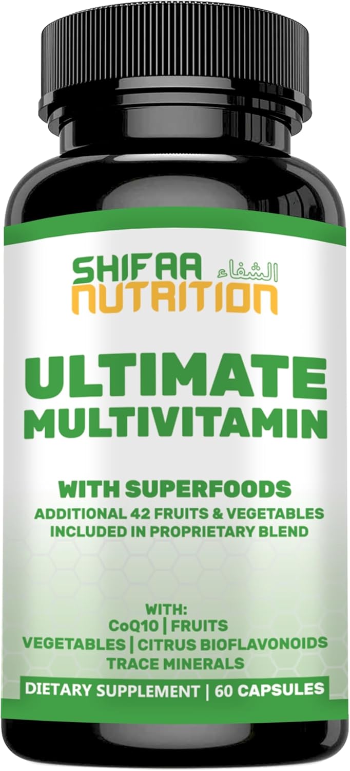 Halal Multivitamins for Women, Men & Adults with Iron, Vitamin C, D3, Zinc, Calcium, Folic Acid, CoQ10 | 30 Servings