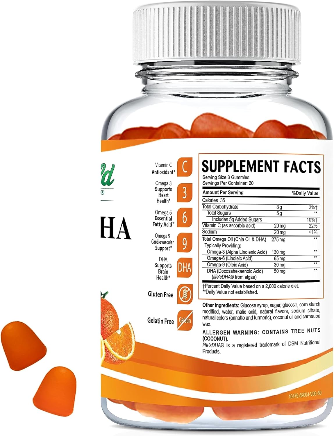 Halal Omega 3 Chewable Gummies with DHA for Adults - Vegan Halal Vitamins for Brain, Heart, Immune System - 60 Gummy Gelatin-Free Halal Vitamin