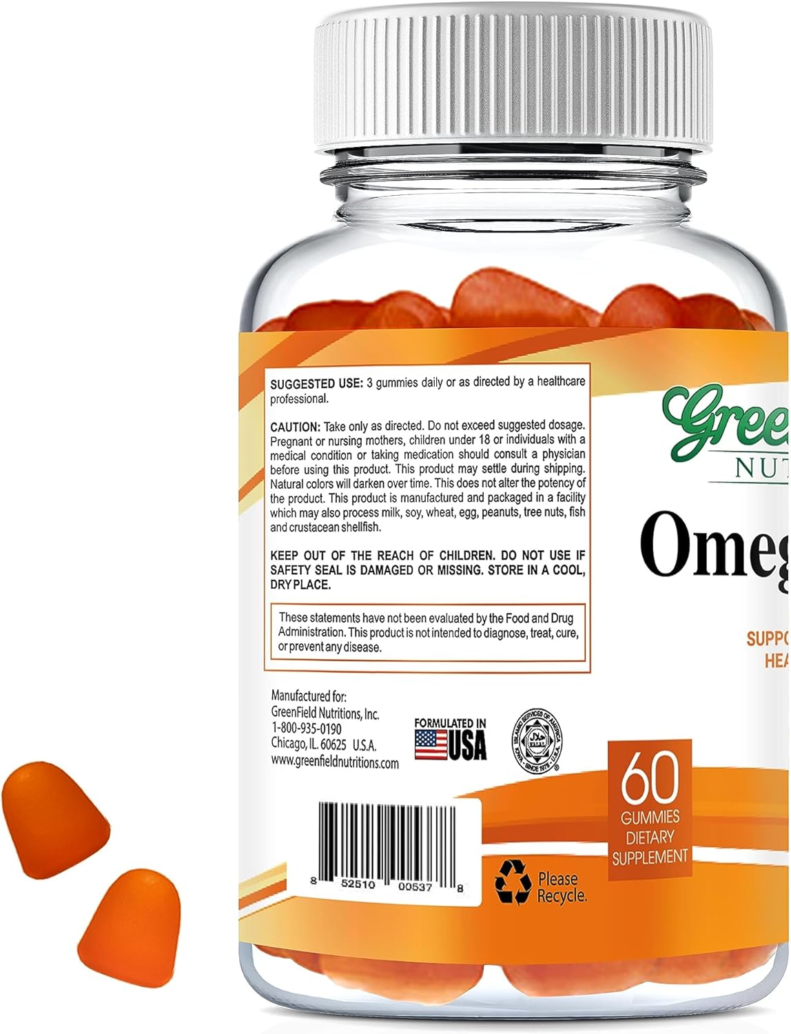 Halal Omega 3 Chewable Gummies with DHA for Adults - Vegan Halal Vitamins for Brain, Heart, Immune System - 60 Gummy Gelatin-Free Halal Vitamin