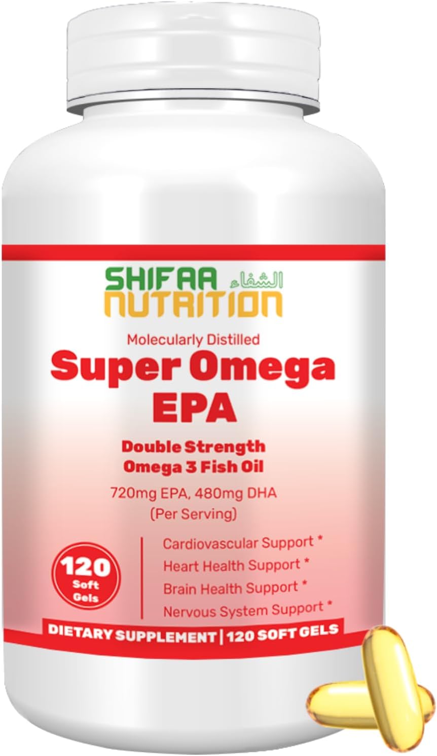 Halal Omega 3 Fish Oil Softgels - Double Strength, 120 Ct, Wild Caught & Non-GMO Fish Oil Supplements