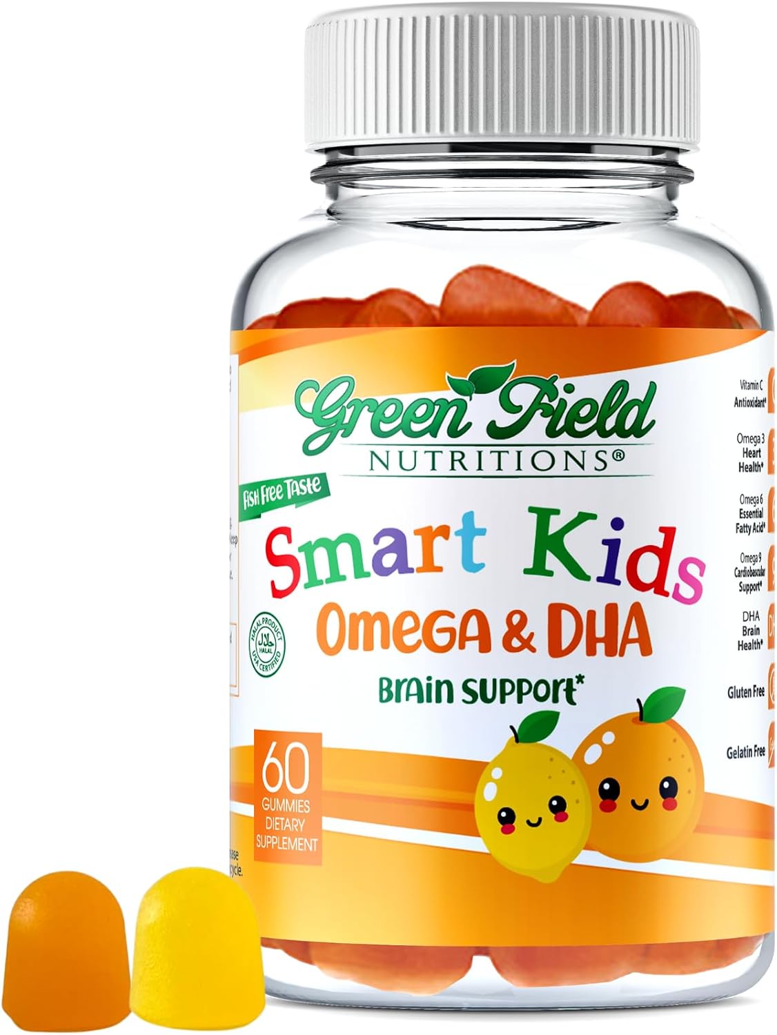Halal Omega 3 Gummies for Kids - Brain & Immune Health Support - Vegan & Non-GMO Halal Gummy Vitamins