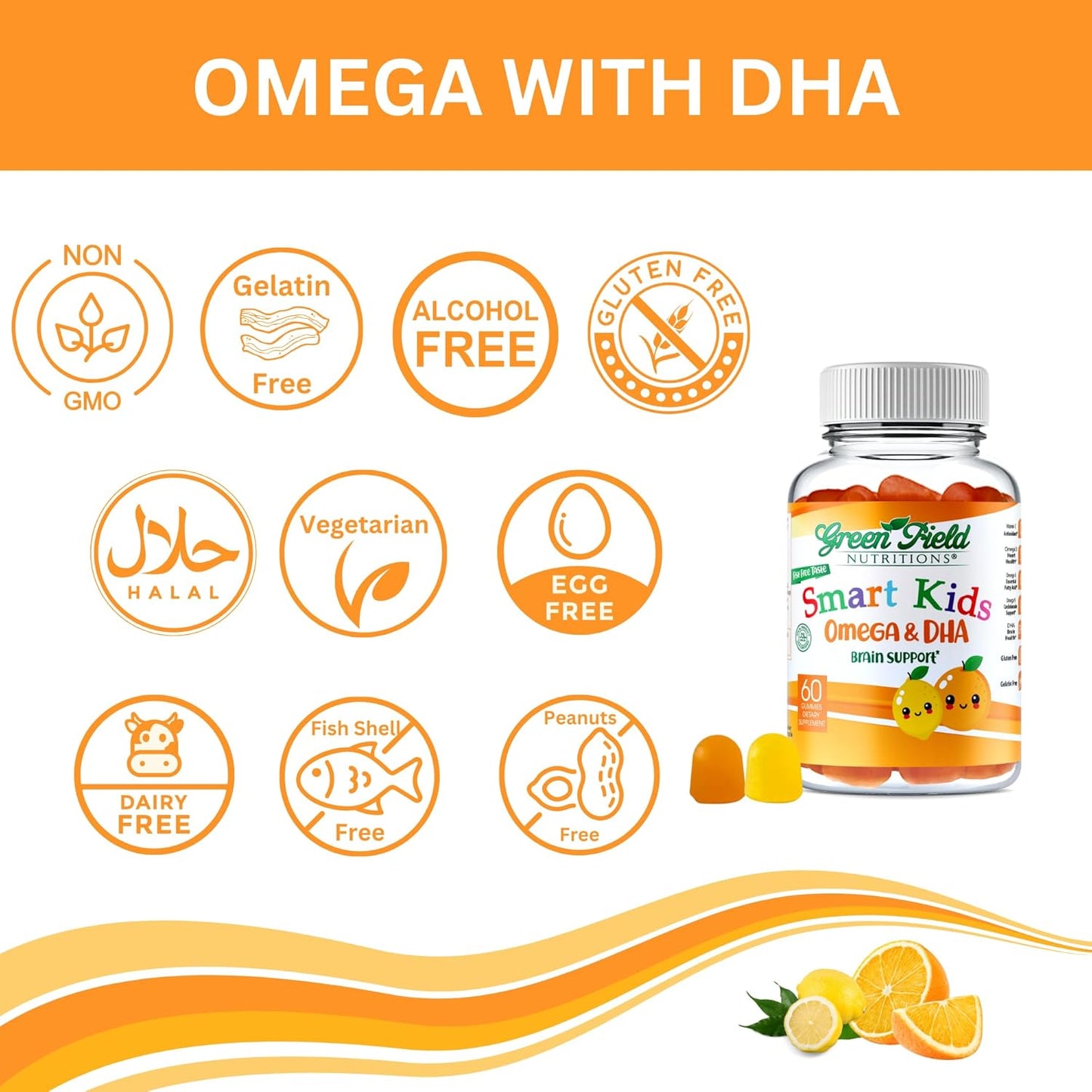 Halal Omega 3 Gummies for Kids - Brain & Immune Health Support - Vegan & Non-GMO Halal Gummy Vitamins