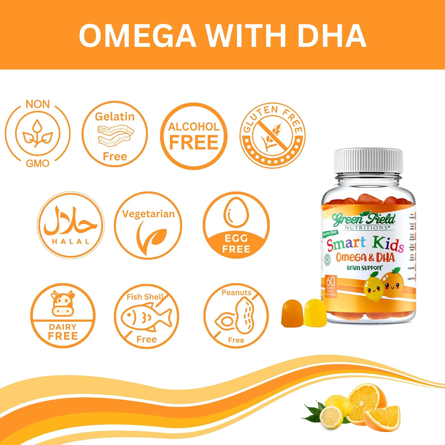 Halal Omega 3 Gummies for Kids - Brain & Immune Health Support - Vegan & Non-GMO Halal Gummy Vitamins