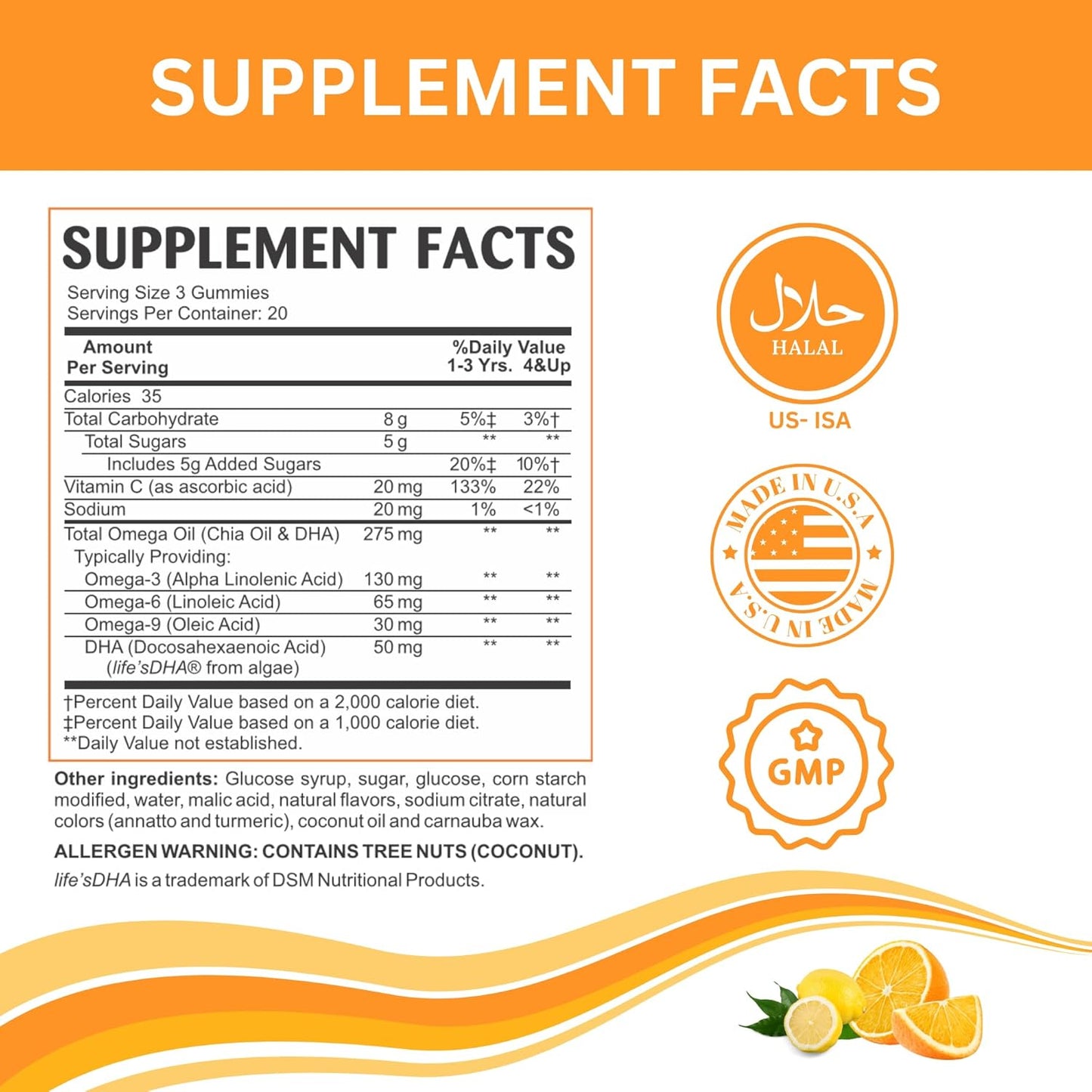 Halal Omega 3 Gummies for Kids - Brain & Immune Health Support - Vegan & Non-GMO Halal Gummy Vitamins