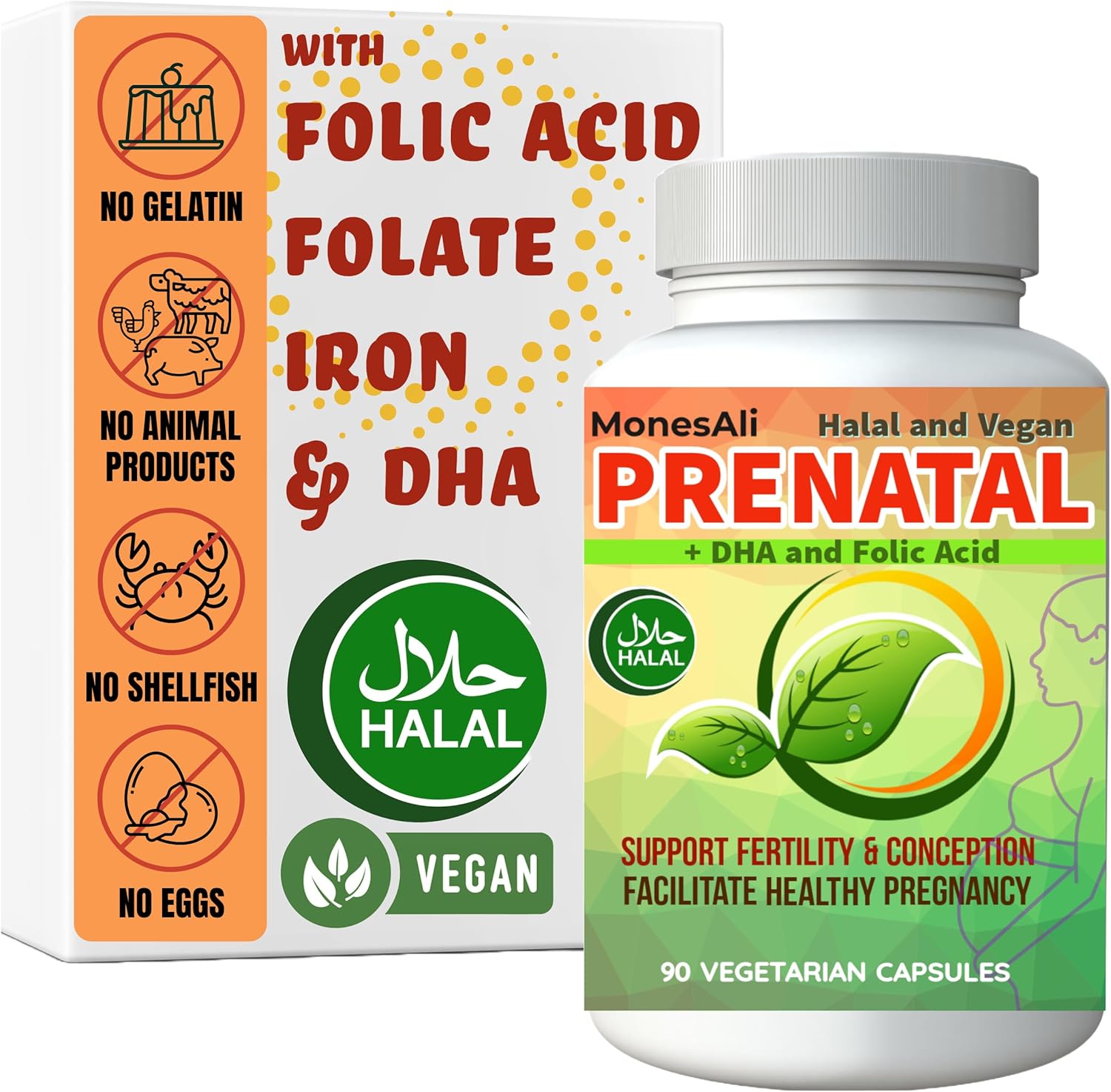 Halal Prenatal Vitamins with DHA, Folic Acid, and Vegan Formula for Women