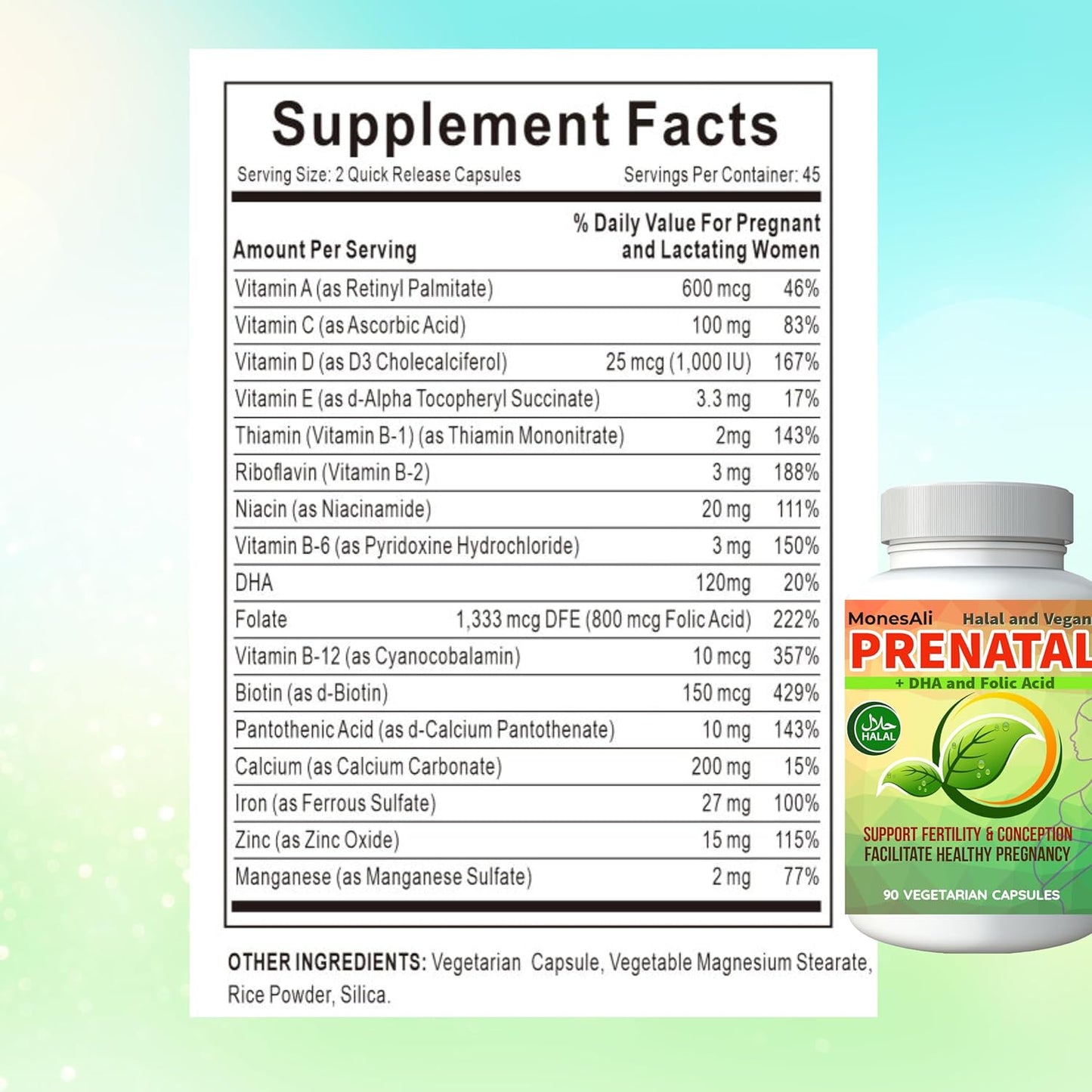 Halal Prenatal Vitamins with DHA, Folic Acid, and Vegan Formula for Women
