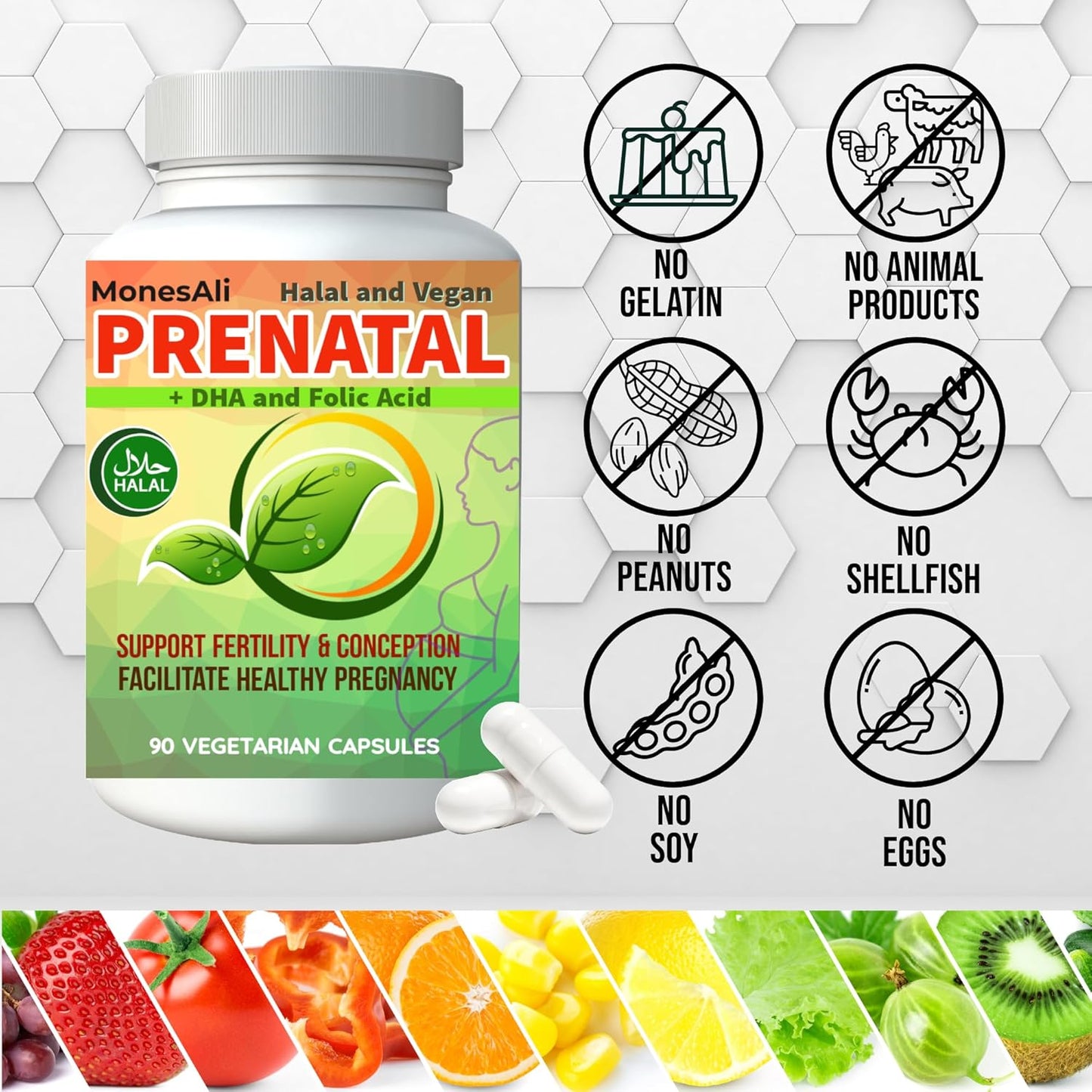 Halal Prenatal Vitamins with DHA, Folic Acid, and Vegan Formula for Women