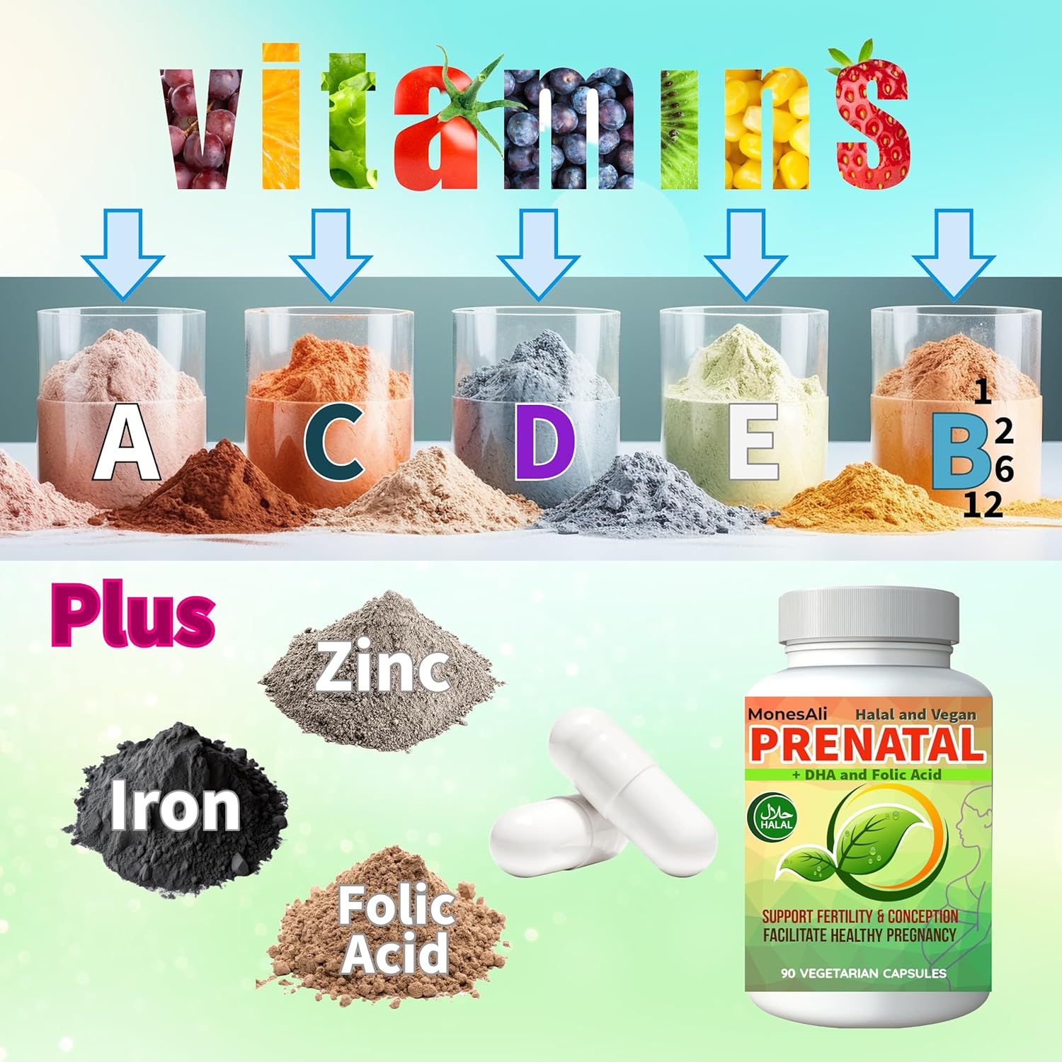 Halal Prenatal Vitamins with DHA, Folic Acid, and Vegan Formula for Women