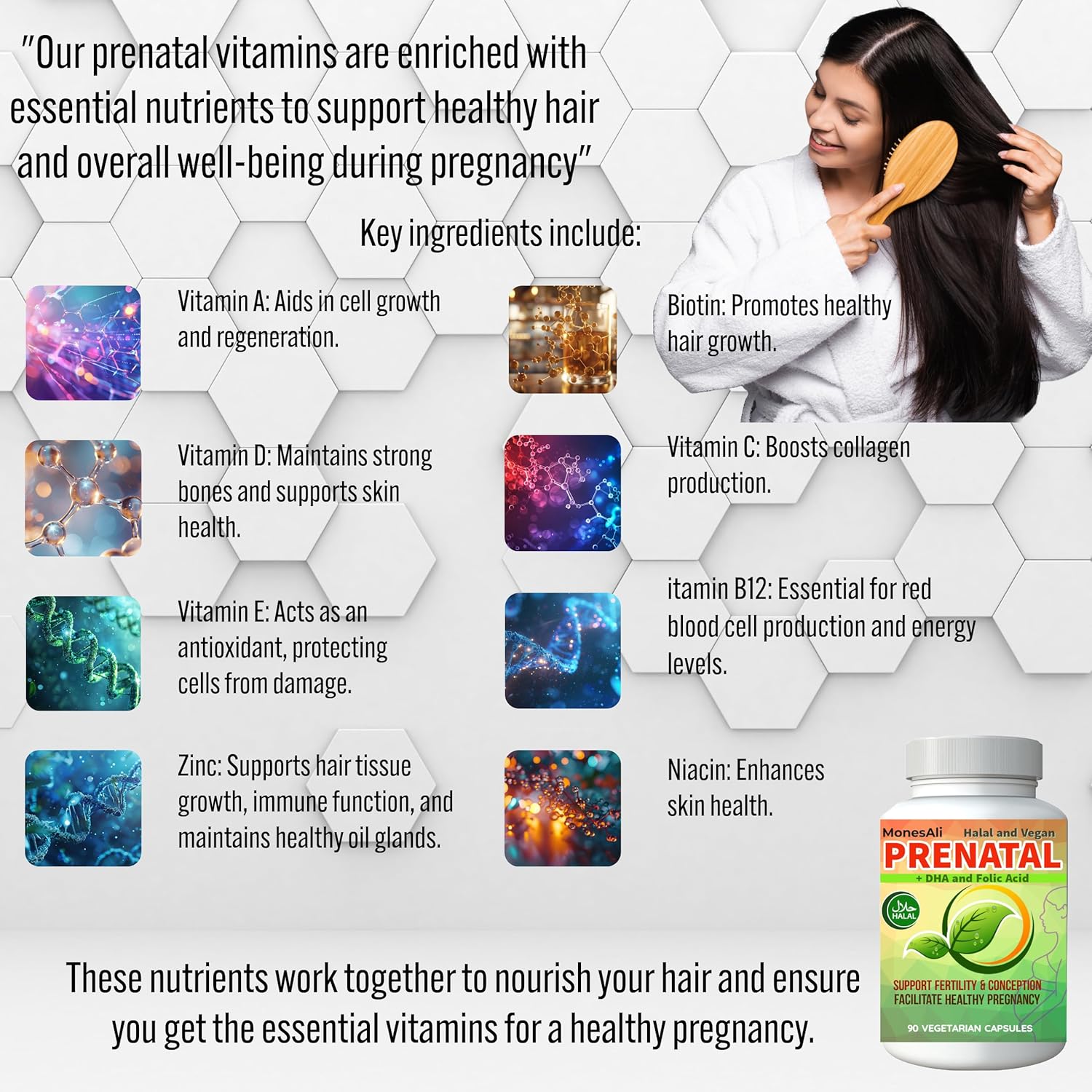 Halal Prenatal Vitamins with DHA, Folic Acid, and Vegan Formula for Women