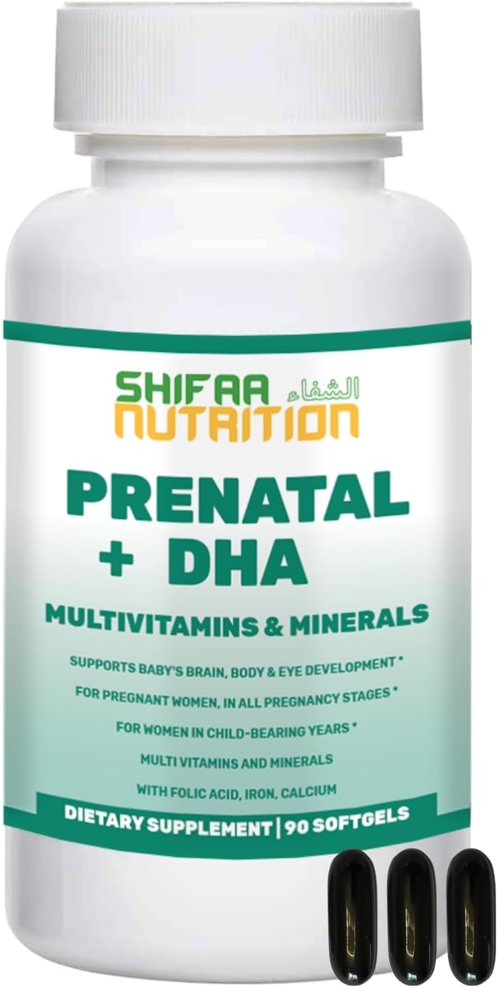 Halal Prenatal Vitamins with DHA, Folic Acid, and Vitamin C | High Potency Softgels for Pregnancy | Keto-Friendly Formula with Biotin & Iodine
