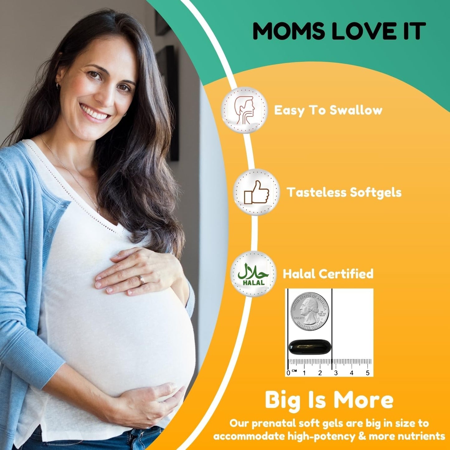 Halal Prenatal Vitamins with DHA, Folic Acid, and Vitamin C | High Potency Softgels for Pregnancy | Keto-Friendly Formula with Biotin & Iodine