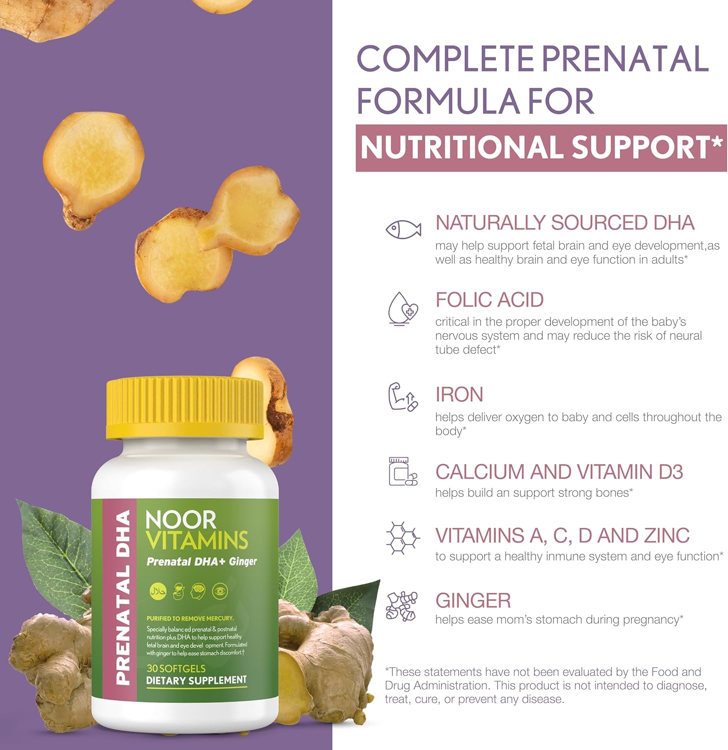 Halal Prenatal Vitamins with DHA, Folic Acid, Ginger, and Iron - 1 Month Supply for Pre/During/Post Pregnancy - BoostGo Australia