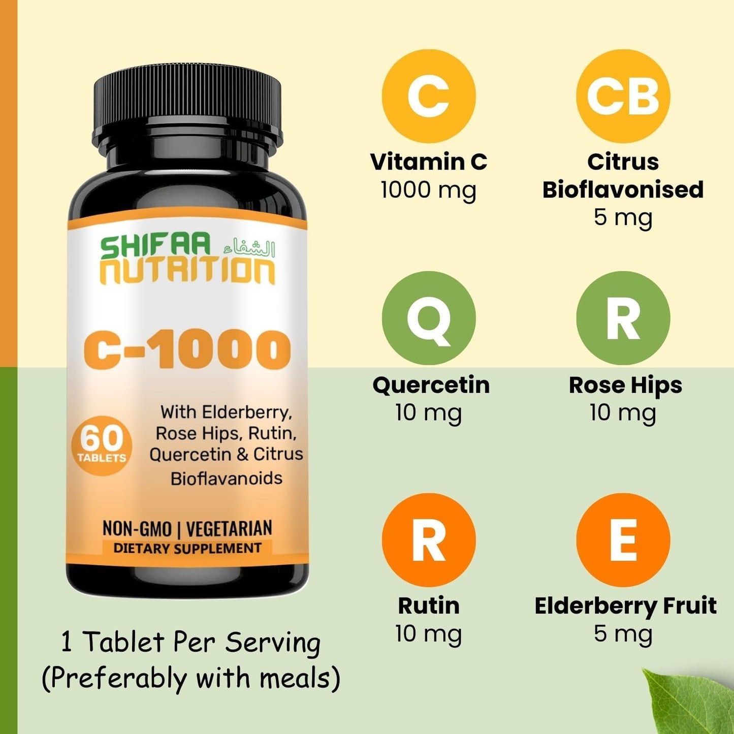 Halal Vitamin C-1000mg Tablets for Immune Support - 60 Days Supply with Elderberry, Quercetin, Rose HIPS & Rutin - Vegetarian, Non-GMO, Sugar Free & Keto Friendly