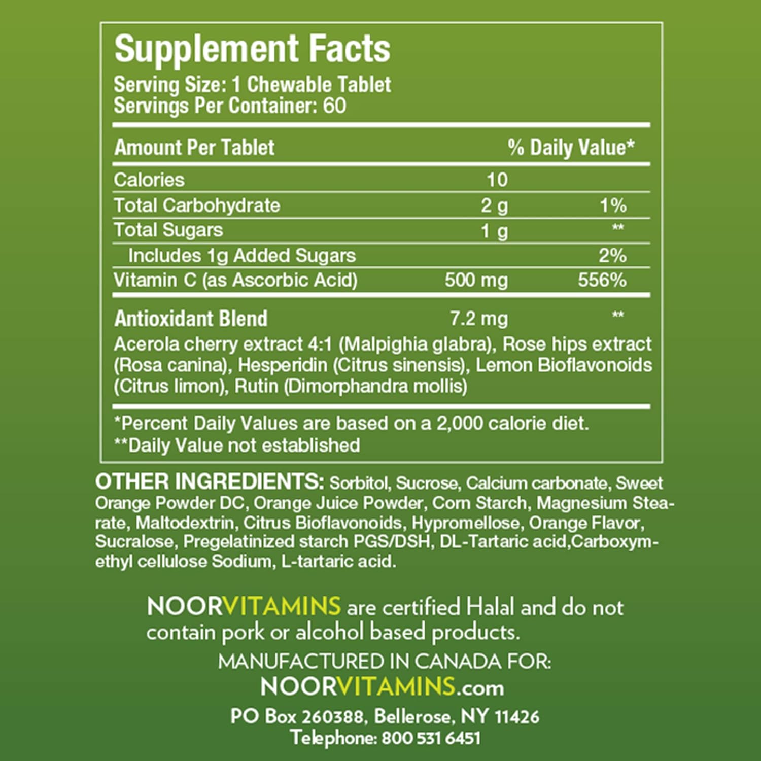 Halal Vitamin C Chewable Tablets with Rose HIPS and Antioxidants - Immune Support - 60 Orange Flavored Tablets - Vegan & Gluten Free - 2 Month Supply