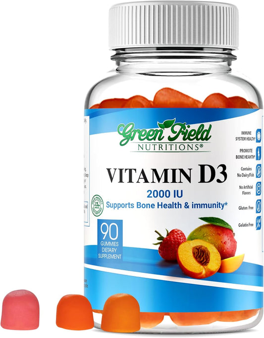 Halal Vitamin D3 Gummies for Adults - 2000 IU (50 mcg), 90 Gummy Halal Vitamins for Bone, Heart & Immune Health