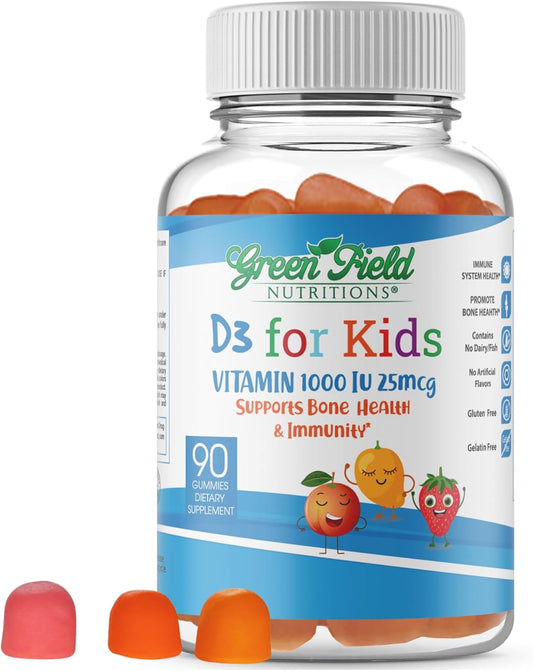 Halal Vitamin D3 Gummies for Kids - 1000 IU, 90 Count, Non-GMO, Gluten-Free, Vegetarian - Supports Bone & Immune Health