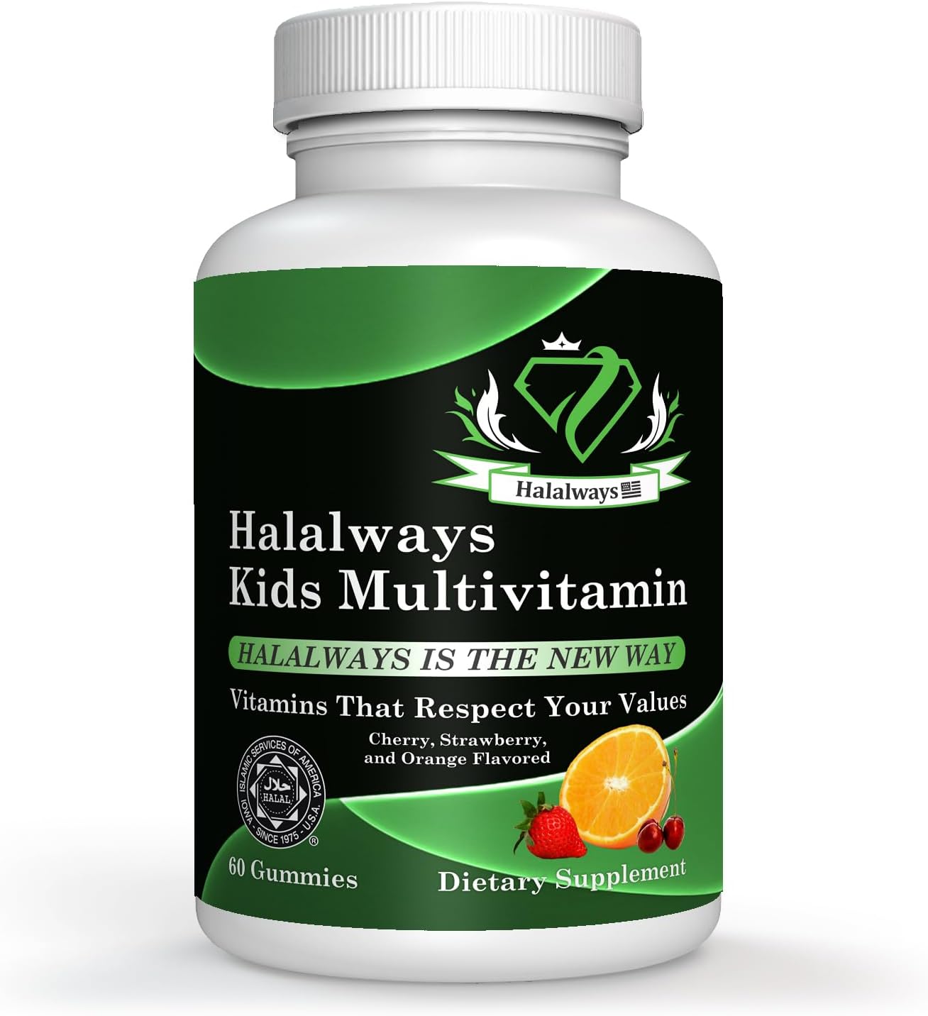 Halalways Kids Daily Gummy Multivitamin - Halal Certified with Vitamin C, D3 for Immune Support - Cherry, Strawberry, Orange Flavors - Halal Supplement