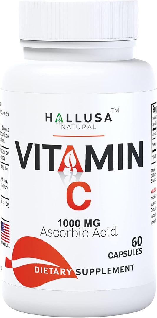 Hallusa Natural Vitamin C – Antioxidant and Immune Support - 60 Capsules – 60 Day Supply