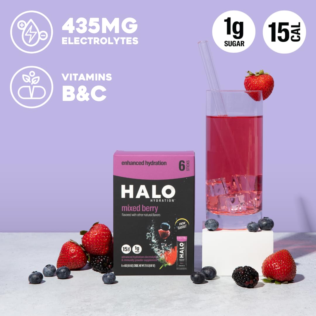 HALO Sport HALO Hydration Berry Electrolyte Drink Mix Packets for Sports and Cycling