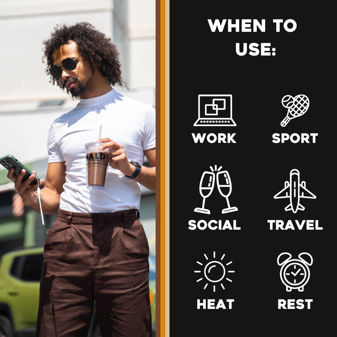 HALO Sport Iced Caramel Latte Energy Drink Powder - Healthy Coffee Mix with Electrolytes, Caffeine, Vitamins - 20 Calories - Keto & Low Calorie - 12 Stick Pack