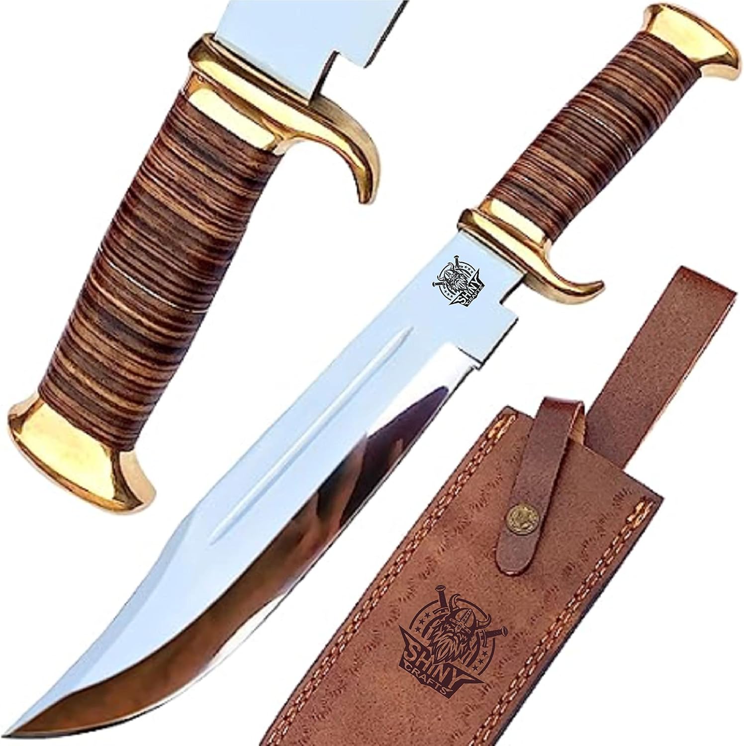 Handmade 18" Crocodile Dundee Knife with Leather Sheath - Fixed Blade Bowie Hunting Camping Knife