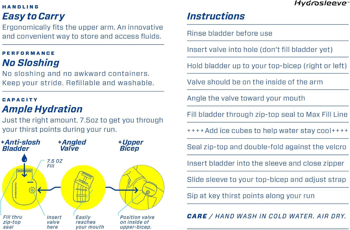 Hands-Free Hydrosleeve Hydration Pack for Running - Anti-Slosh, Insulated, Ideal for Runners, Triathletes, Marathon Training, and Trail Running