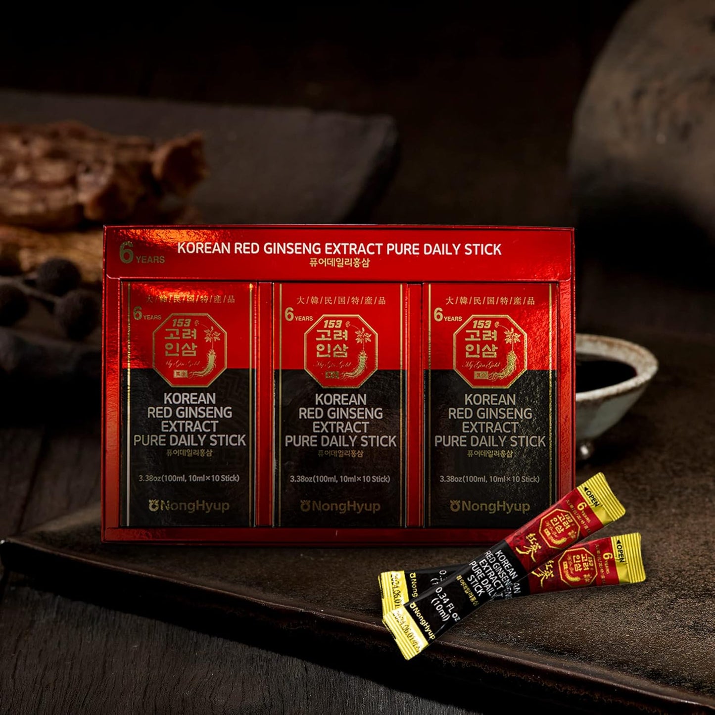 Hansamin Korean Red Ginseng Extract Daily Stick 0.34 fl oz Natural Supplement Men Women 6-Year Old Fresh Ginseng Root Liquid Extract Boost Energy Immunity