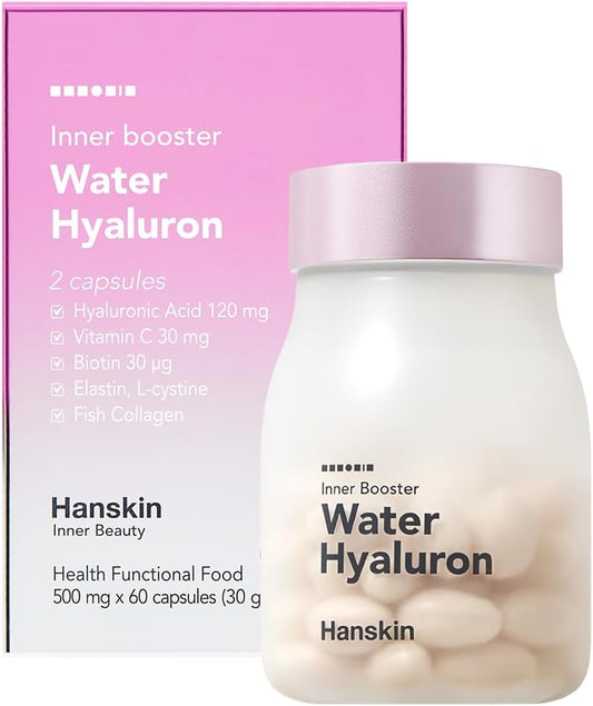 Hanskin Hyaluronic Acid Capsules with L-Cysteine, Biotin, Vitamin C, Collagen | Skin & Joint Health Supplement | 60 Capsules