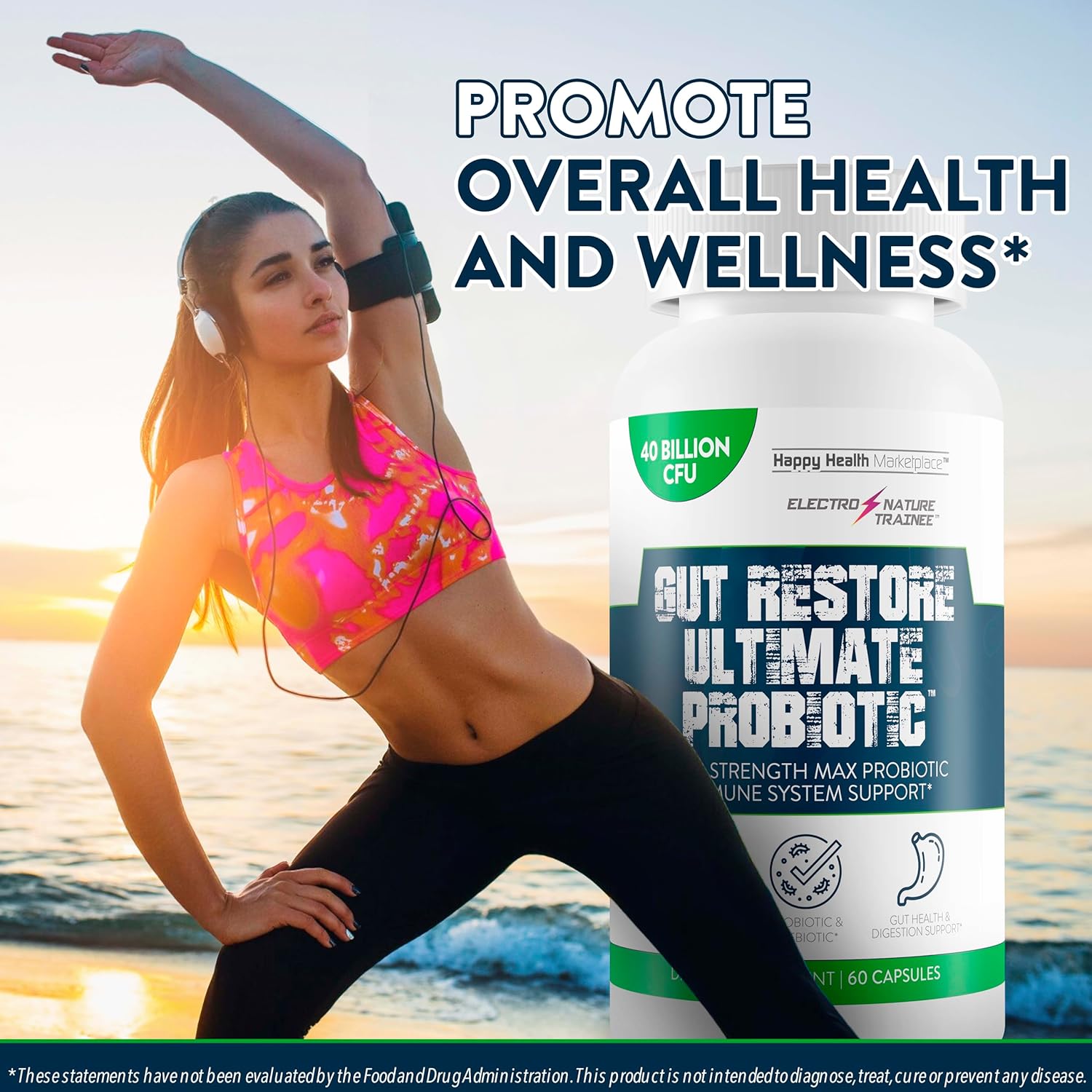 Happy Health Marketplace Gut Restore Ultimate Probiotic - Natural Immune & Blood Health Support for Improved Energy & Mood.