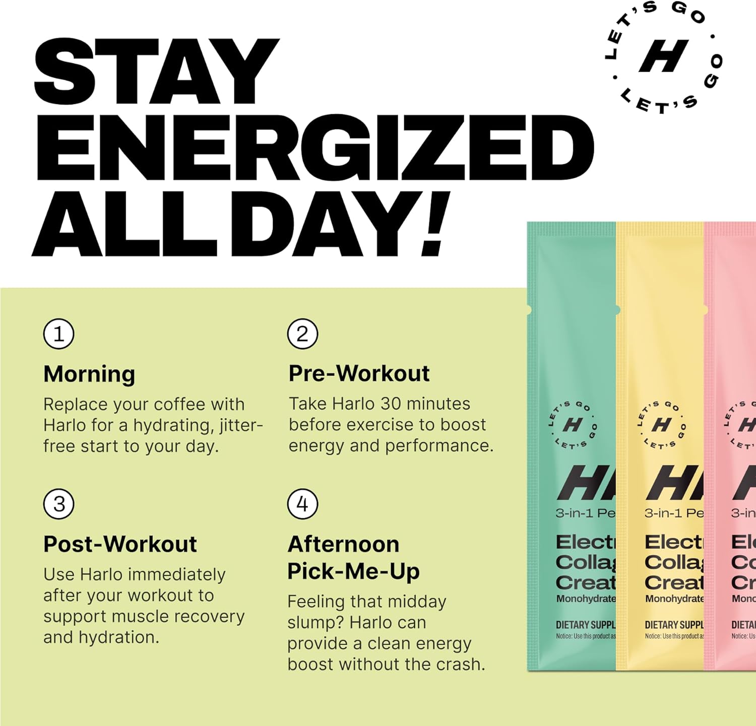 Harlo Electrolyte Drink Mix Sample Pack with Collagen & Creatine - Creatine Monohydrate Powder for Energy - Sugar-Free Energy Drink