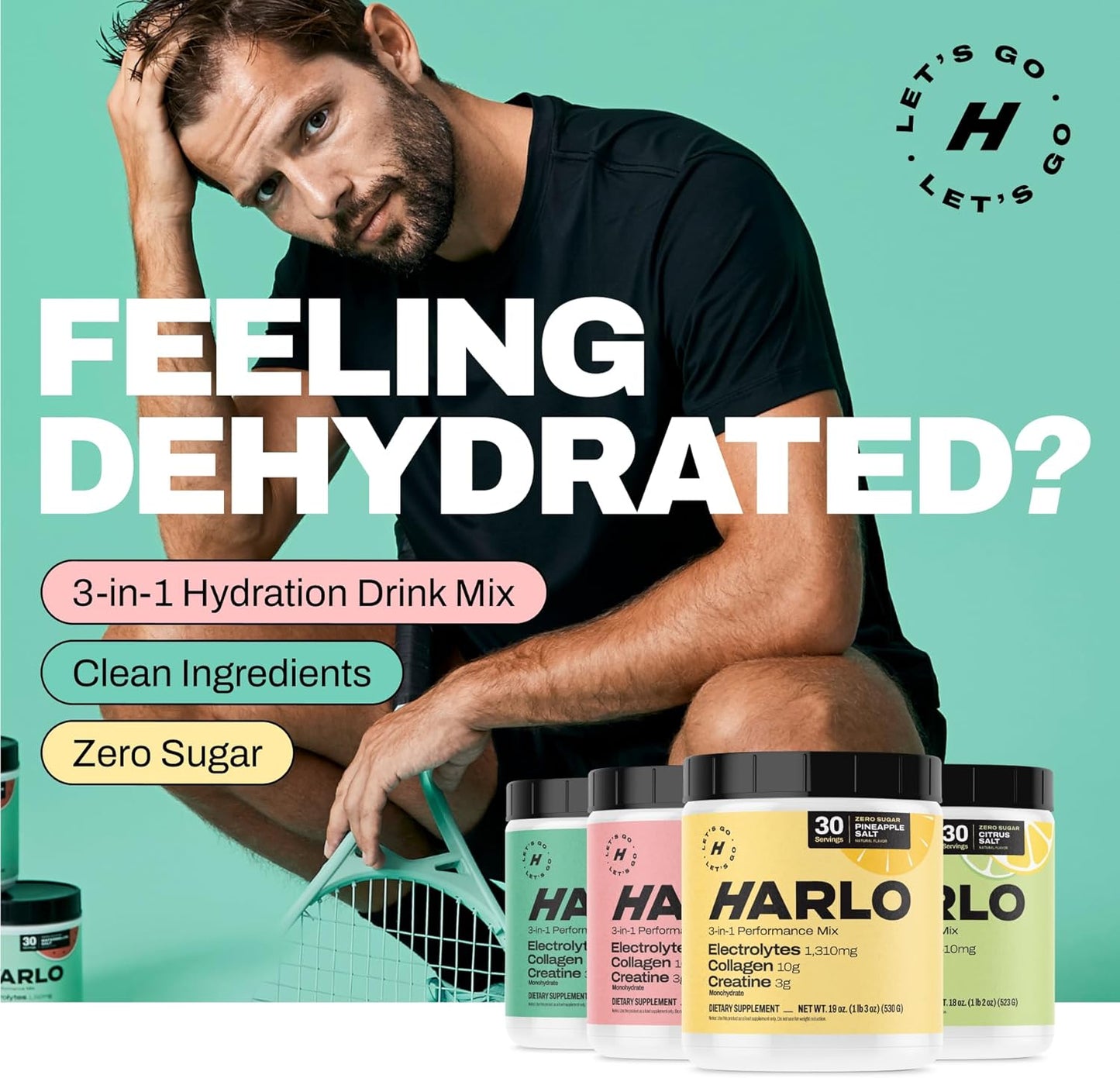 Harlo Raspberry Electrolyte Drink Mix with Collagen & Creatine - Energy Pre/Post Workout Powder