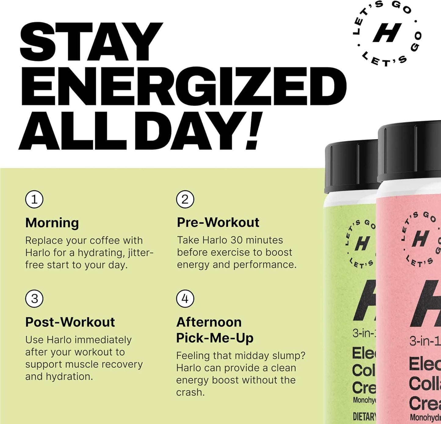 Harlo Raspberry Electrolyte Drink Mix with Collagen & Creatine - Energy Pre/Post Workout Powder