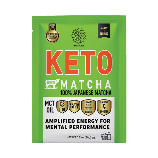 Harmony Proteins Keto Matcha Instant Drink Mix Packets - Pure Japanese Matcha for Energy and Mental Performance, 68mg Caffeine, 12 Pack