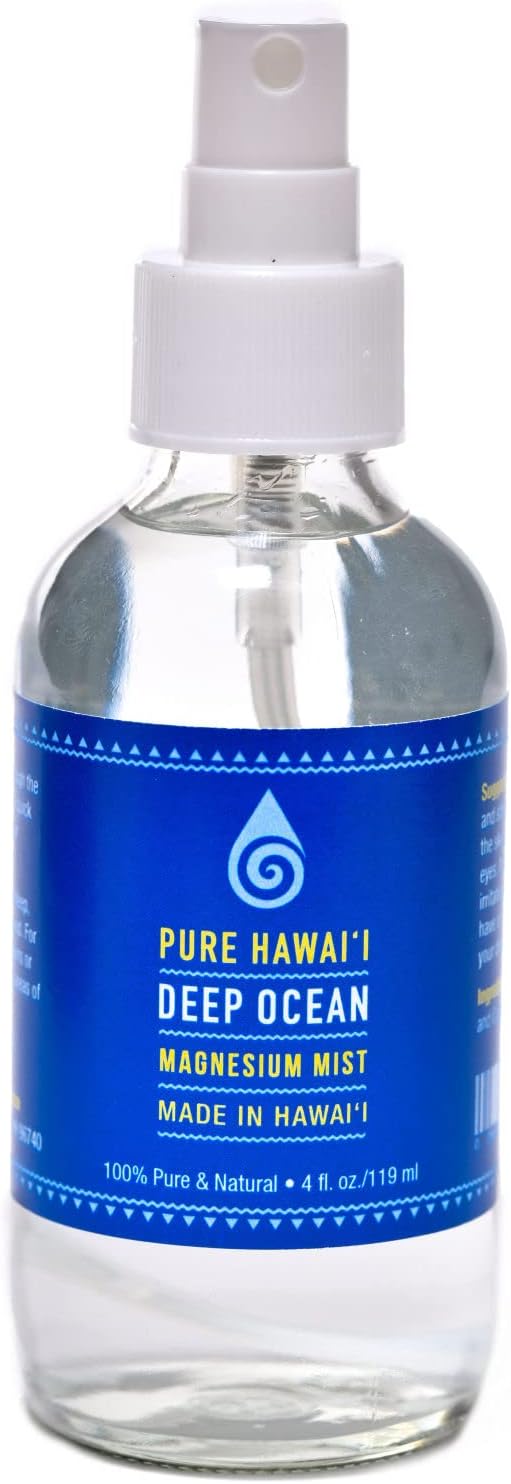 Hawaii Deep Ocean Magnesium Mist Spray with Kona Sea Salt - 100% Pure & Natural 4oz. Bottle - Made in Hawaii