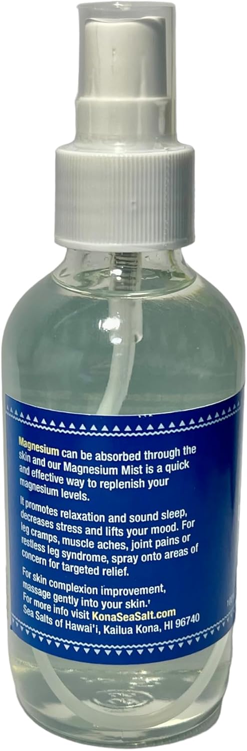 Hawaii Deep Ocean Magnesium Mist Spray with Kona Sea Salt - 100% Pure & Natural 4oz. Bottle - Made in Hawaii